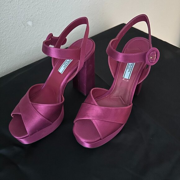 "NEW" PRADA SATIN PLATFORM SANDALS HEELS - Picture 1 of 8